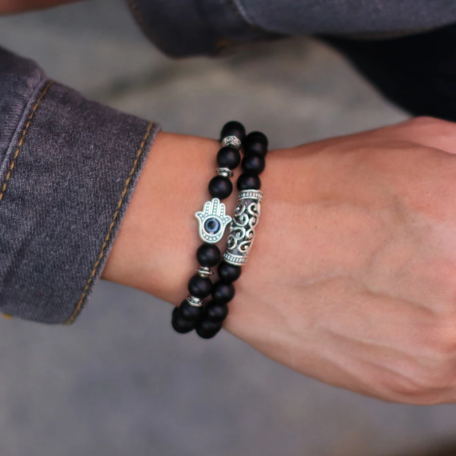 Men Natural Stone Beaded Wrap Bracelet Set with Lava Sodalite Tiger Eyes