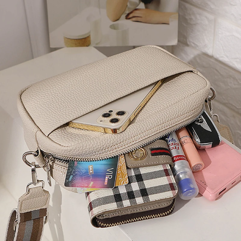 ショルダーバッグ・ポシェット V73 Women Shoulder Bags 73BS8G213 BEIGE MULTICOLOR Beige Classic Simplicity Women Shoulder Bag - High Quality Leather