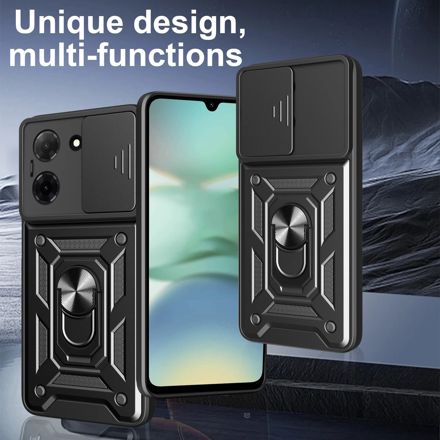 Armored Protective Phone Case with Magnetic Ring and Camera Protection