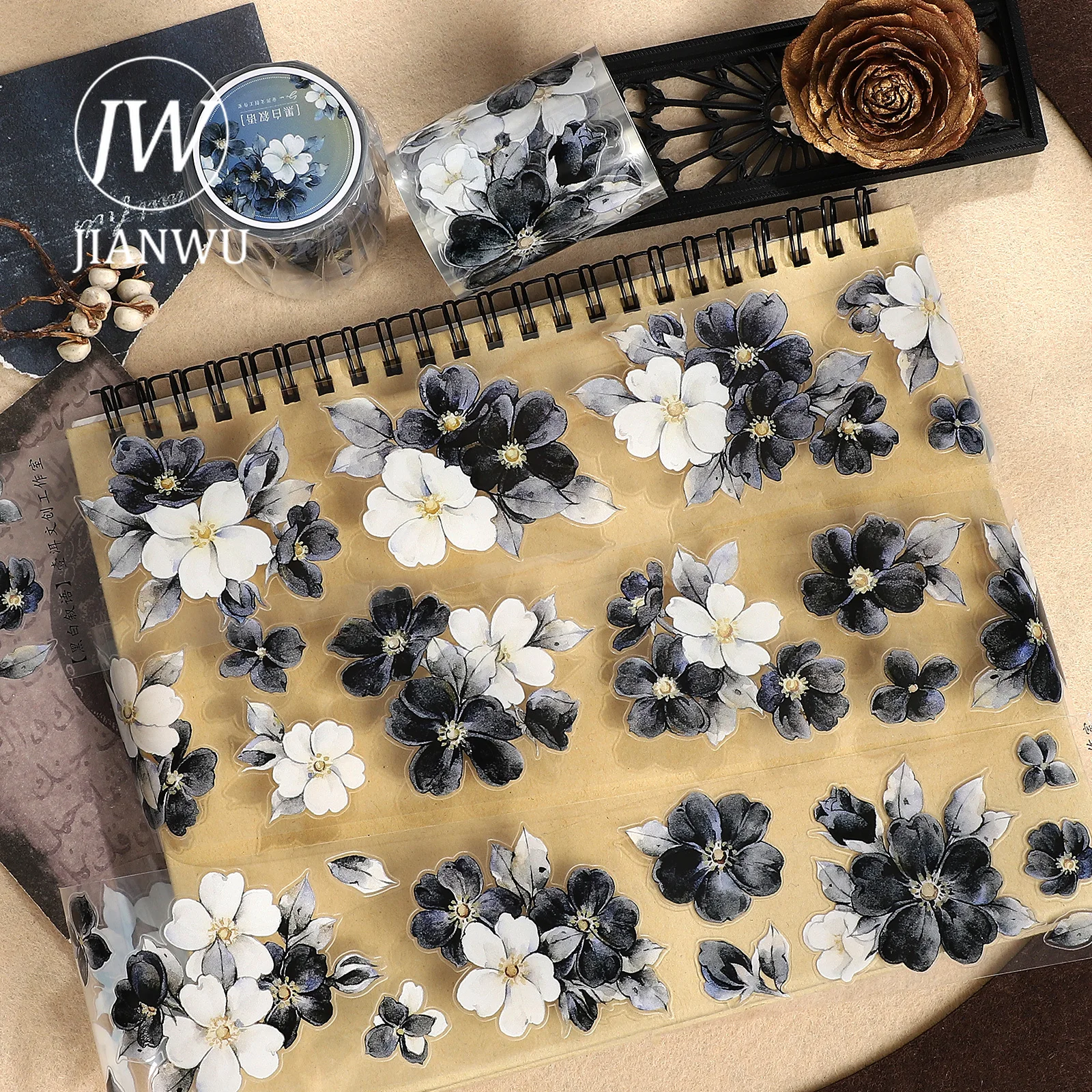 JIANWU 55mm*6m 빈티지 꽃 풍경 소재 콜라주 스크랩북 PET 테이프 창의적인 DIY 저널 문구류