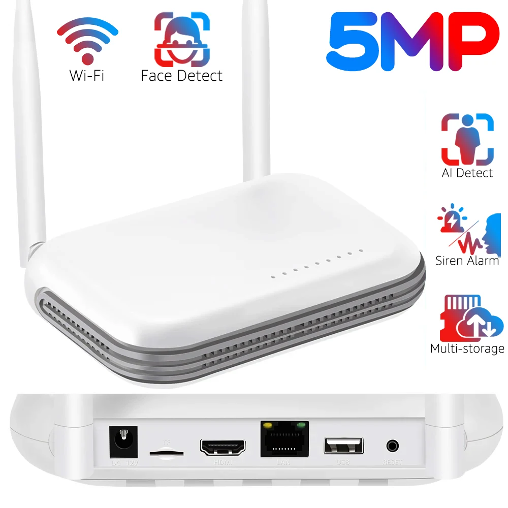 

Wifi NVR Mini 4CH 5MP/8CH 3MP H.265 Onvif XMeye Network Video Recorder For Wireless Security System TF Card Slot Face Detection