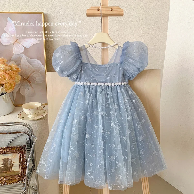 Girls Casual Dresses Summer Dress for Girls Children's Ethereal Puff-Sleeve Tulle Princess Dress Kids Clothes - 3