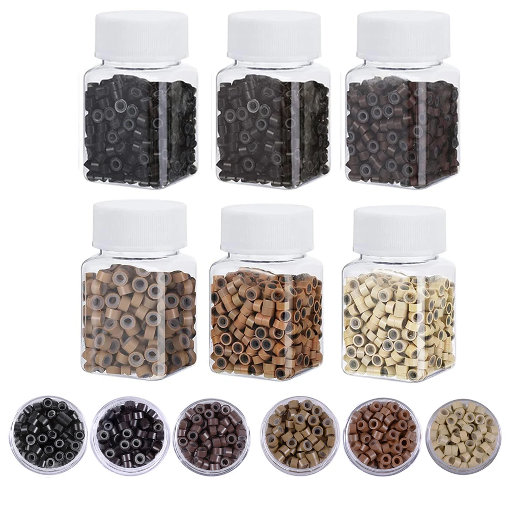 500pcs Hair Extension Micro Rings Links Beads 5mm Silicone Lined Beads for Hair Extensions Tool
