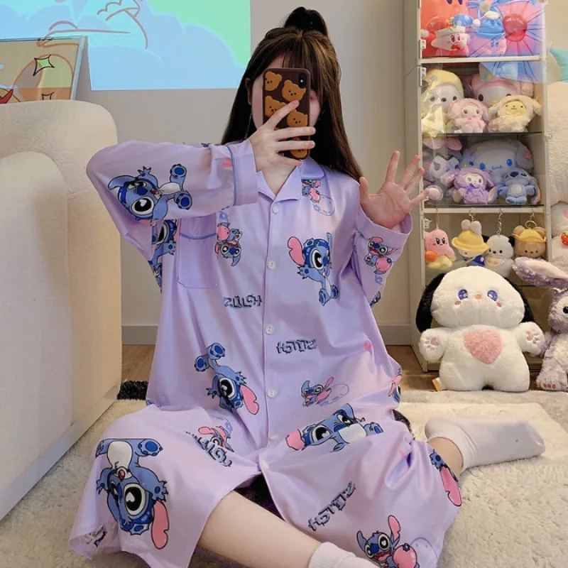 

Sanrios Hellokittys Kuromi Cinnamoroll Anime Loose Homedress Kawaii Girl Sweet Long Sleeve Home Clothing Cartoon Cardigan Pajama