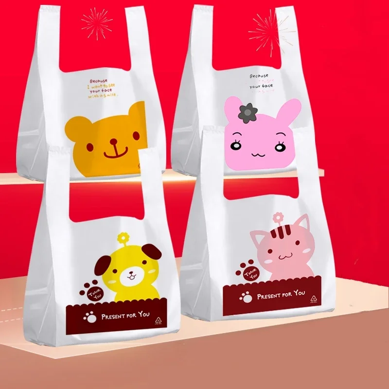 Thick Shopping Handle Plastic Bag Reusable Packaging Bag Supermarket Bandle Fruit Food Transparent Shopping Bags Vest Pouch 2