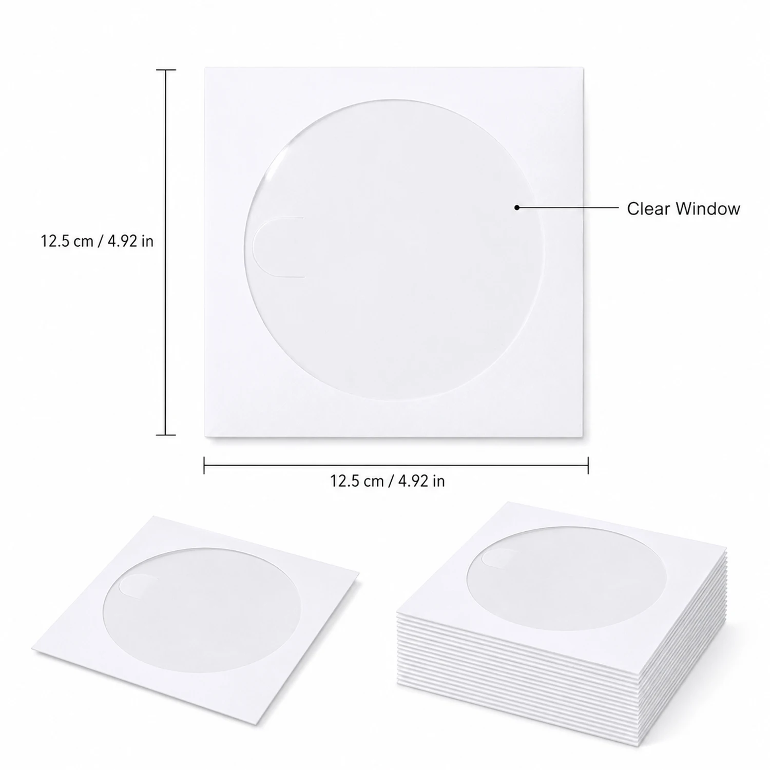 50-200pcs 12.5CM CD DVD 디스크 종이 슬리브 봉투 보관 투명 창 케이스 플랩 흰색 접힌 종이 가방