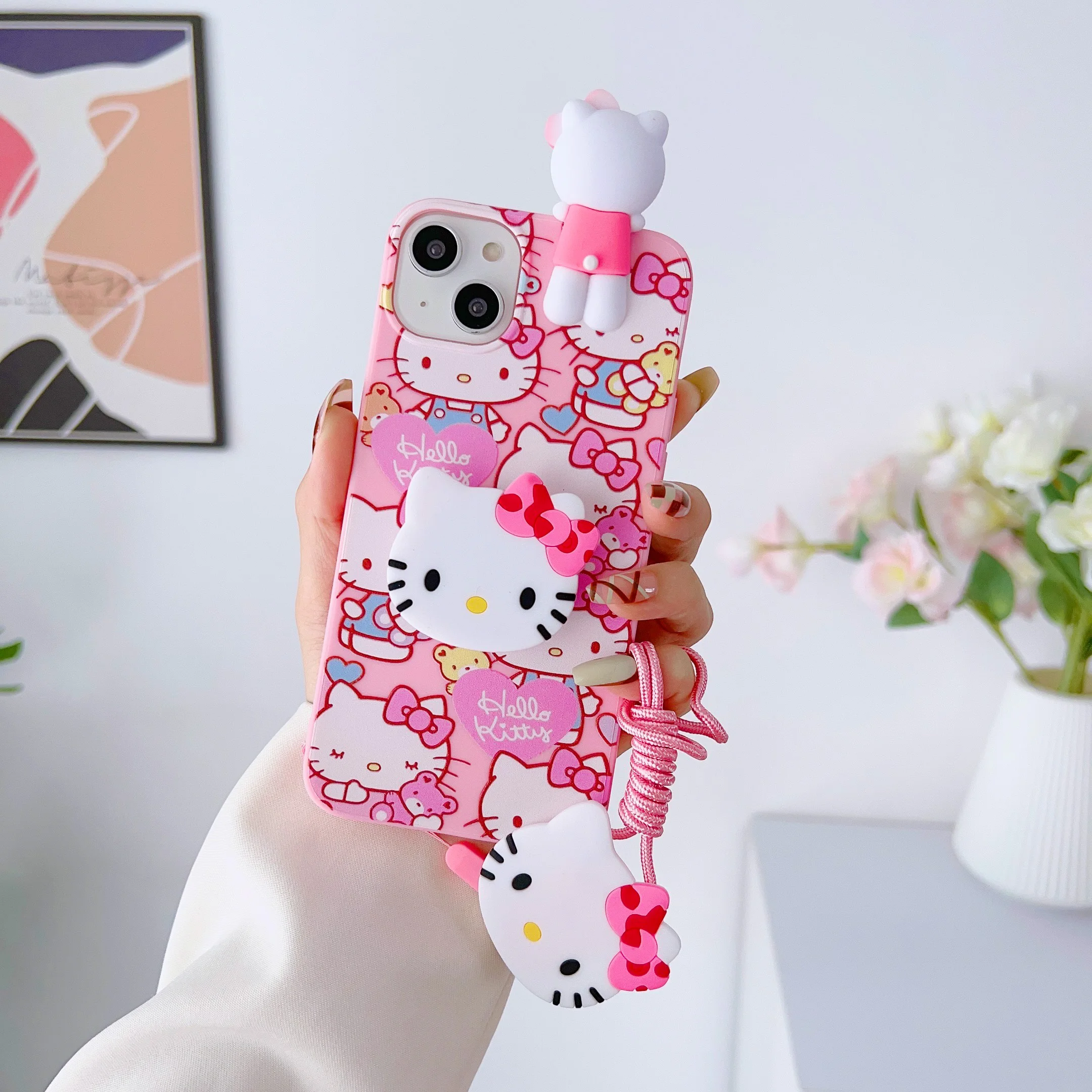 thumbnail image 1 of Funda de teléfono con cuerda de soporte para Samsung Galaxy S7 Edge, S8, S9, S10, S20, S21, S22, S23 Plus, Ultra, S21FE, Note 9, 10, 20, Hello Kitty, 1 of 5