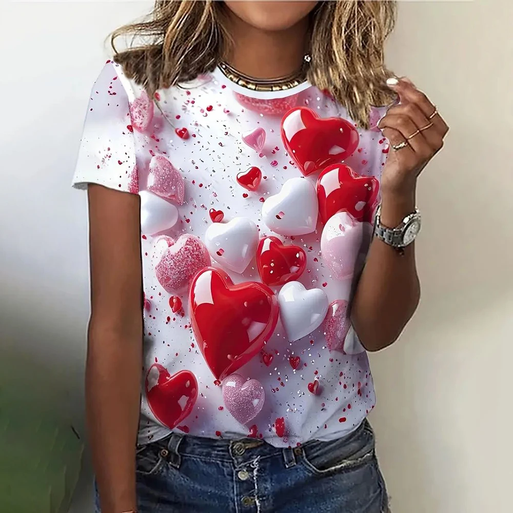 3D Love Print T Shirts Clothes Child Girl Summer Round Neck Fashion Casual Tees Summer Outdoor Short Sleeve Tops Childs Clothing 3