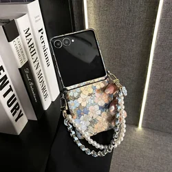 Korean Luxury Retro Blue Flower Rope Phone Case - Shockproof Back Cover for 50ultra(60Pro) (H)