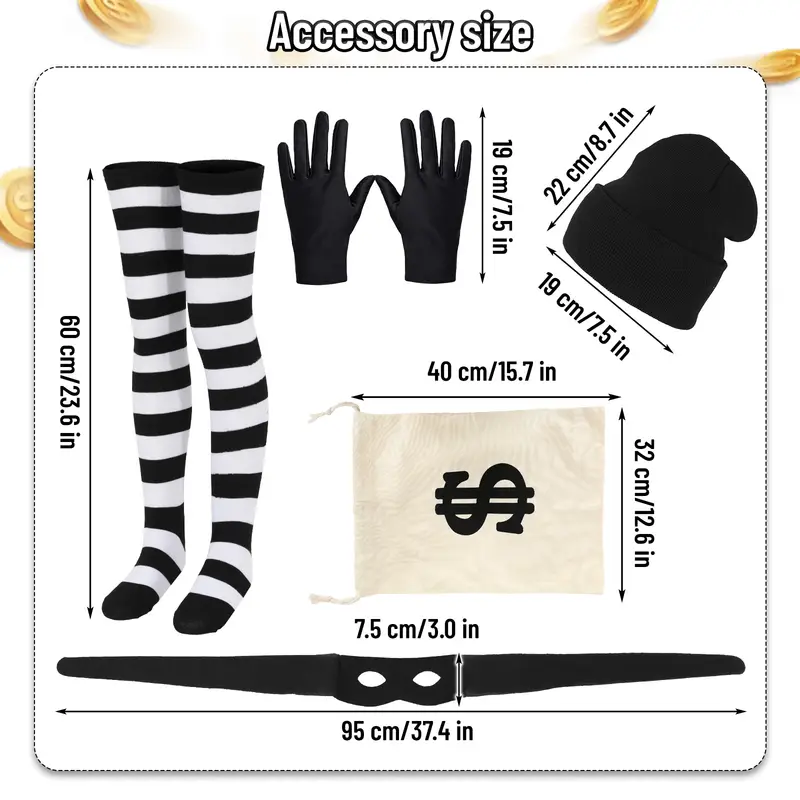 Boys Girls Robber Costume Girls Thief Accessories Jail Prisoner Costume Striped Top Sock Halloween Outfit Cosplay Props - Image 5