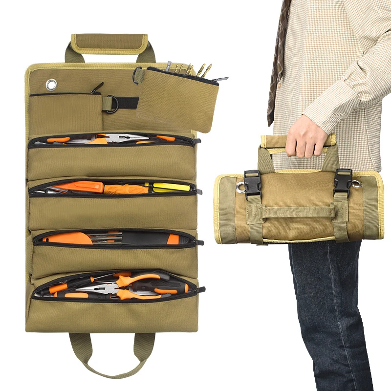 

Bag Tool Organizers Portable Electrician Tool Bag+Detachable Pouches ,Heavy Duty Roll Up Tool Bag Organizer+6 Tool Pouches Tool
