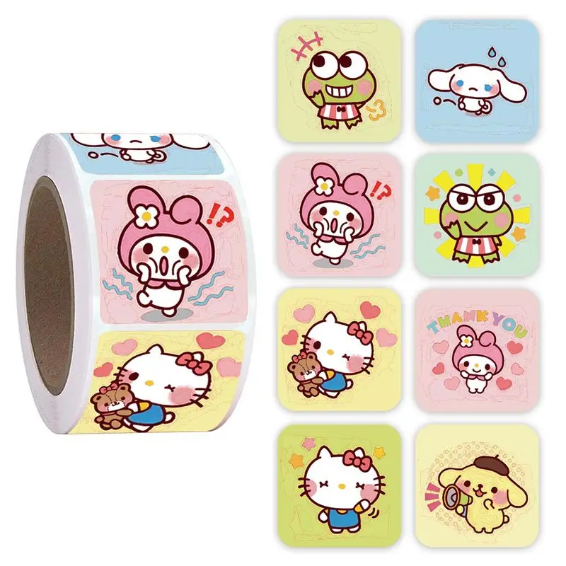 

500 stickers/roll Sanrio Anime sticker ins small Kawaii gift My Melody Hello Kitty Kuromi pattern sealing stickers decoration
