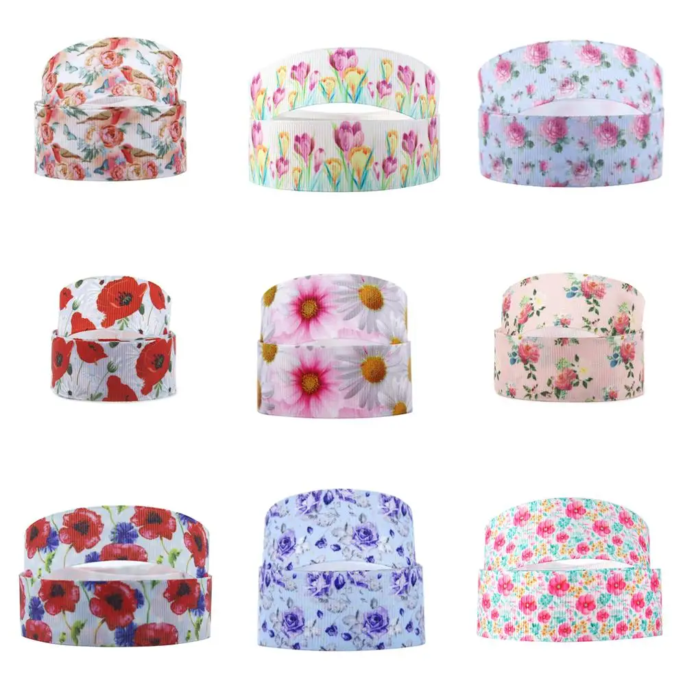 Floral Plant Sunflower Printed Grosgrain Ribbon Wedding Christmas Party Decoration DIY Bow Craft 5yards 25mm