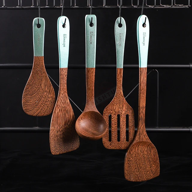 Wooden Spoons for Cooking Wenge Wood Kitchen Utensils Set Spatula Set for Stirring Baking Non Stick Wooden Utensils 1/5 Pcs 1