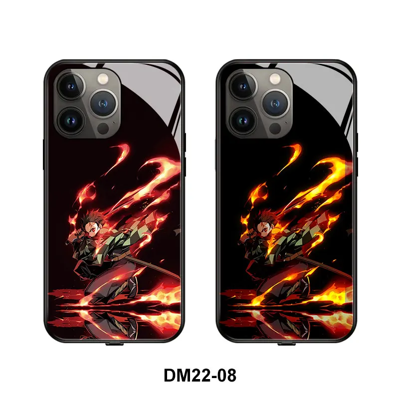 HOT Anime LED Lights Up Luminous Phone Case For Iphone 15 14 Plus 13 12 11 Pro Max Mini XS XR Demon Slayer Voice Flashing Cover