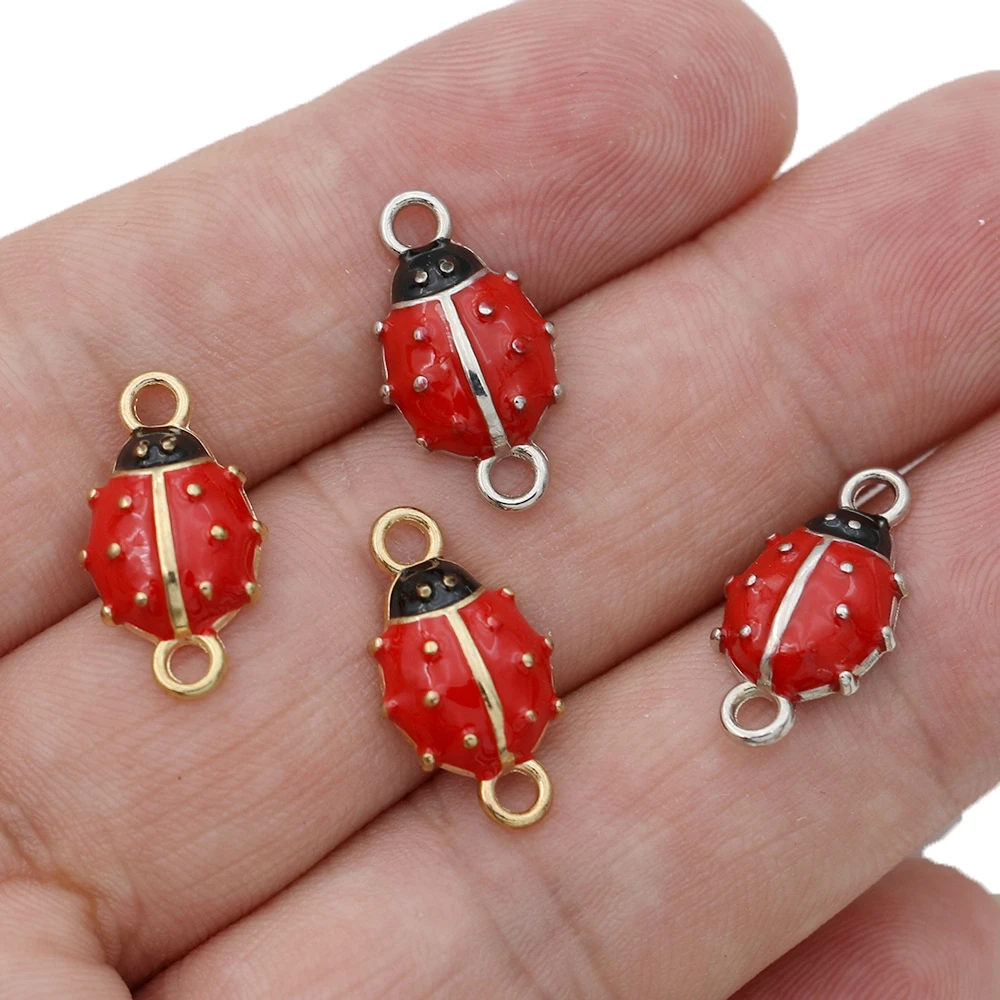 

10Pcs Gold Plated Enamel Ladybug Beetle Charm Connector for Jewelry Making Bracelet Accessories Findings Handmade DIY