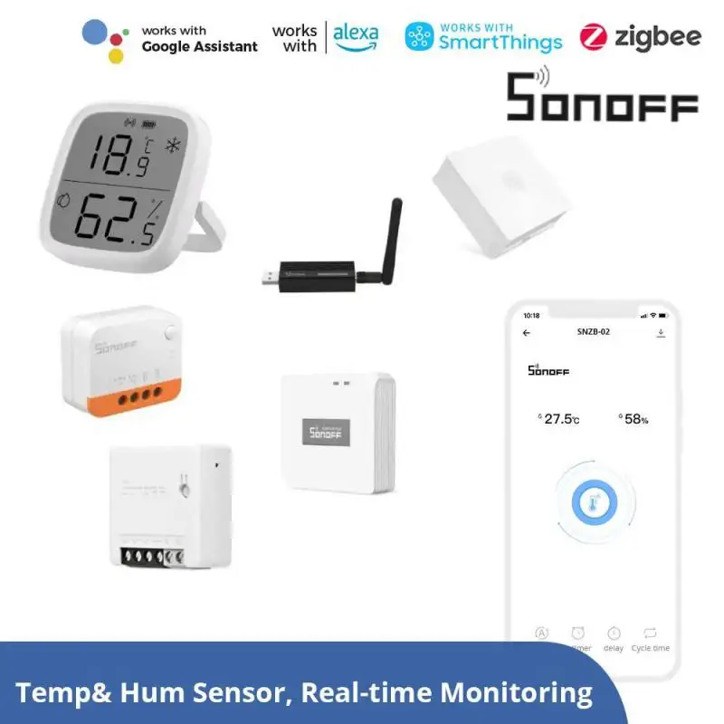 Sonoff-zigbee Interruptor Sensor sem Fio Snzb02d Zbmini-l2 Dongle Usb e Bridge-p Interruptor sem Fio Porta Sensor de Movimento Funciona com Alexa ha Mqtt