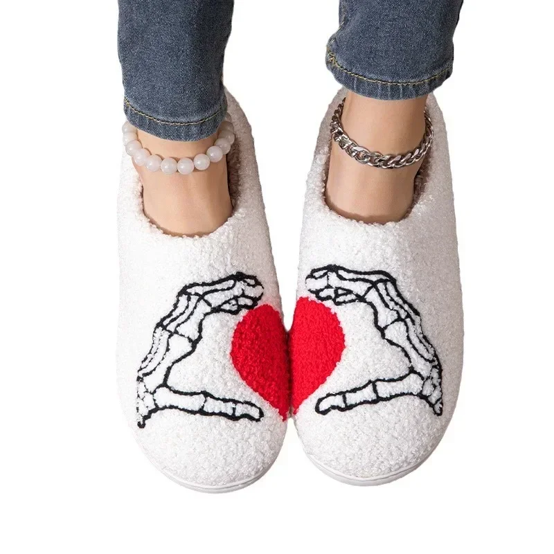 Winter Valentine's Day Funny Love Women Slippers Indoor Bedroom Warm Soft Comfy Slipper Concise Couple Fashion Flat Plush Shoes