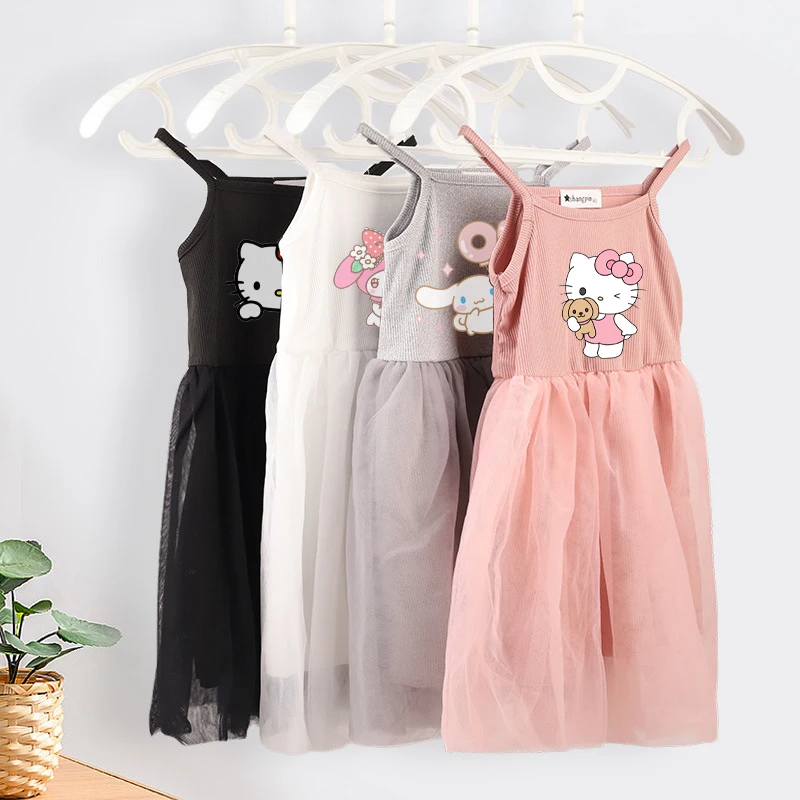 

Kawaii Sanrio Hello Kitty Cinnamoroll My Melody Kids Dresses Summer Baby Girl Halter Princess Dress Cartoon Children Clothing