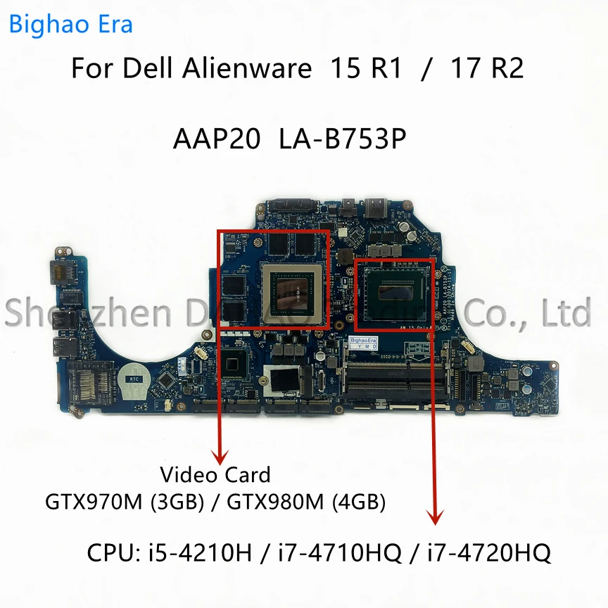 

For DELL Alienware 15 R1 17 R2 Laptop Motherboard AAP20 LA-B753P With i5 i7-4720HQ CPU GTX970M/980M GPU CN-071T46 0C0TD1 00C5MH