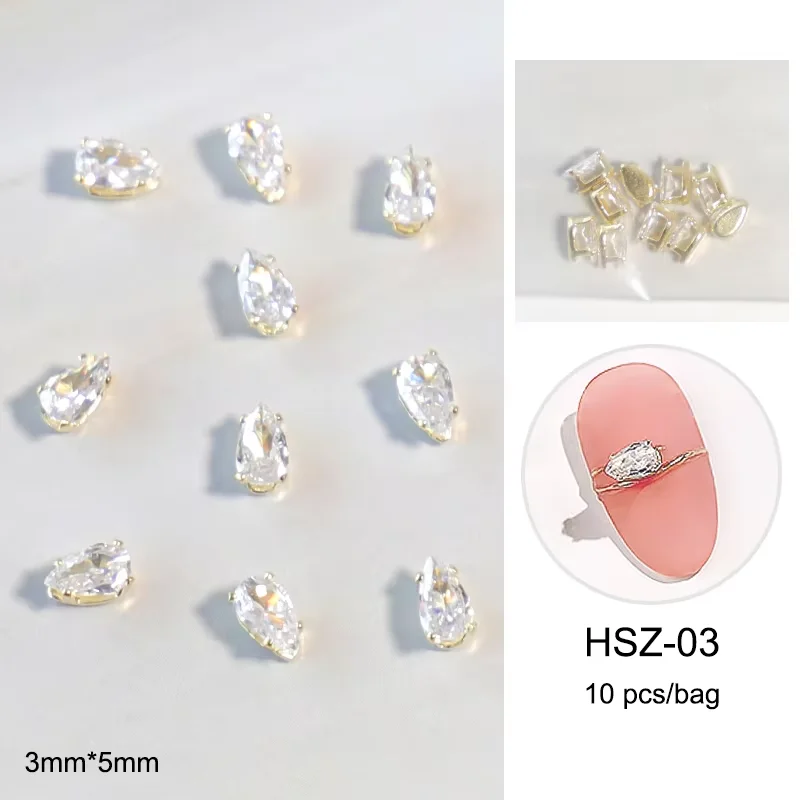 10 Stück 3D-Diamanten mit flacher Rückseite, Dekorationen, Nägel, Strasssteine, goldfarben, klare Pferdeaugen, Wassertropfenform, Kristallschmuck, Nagelkunst, DIY – Detail 10