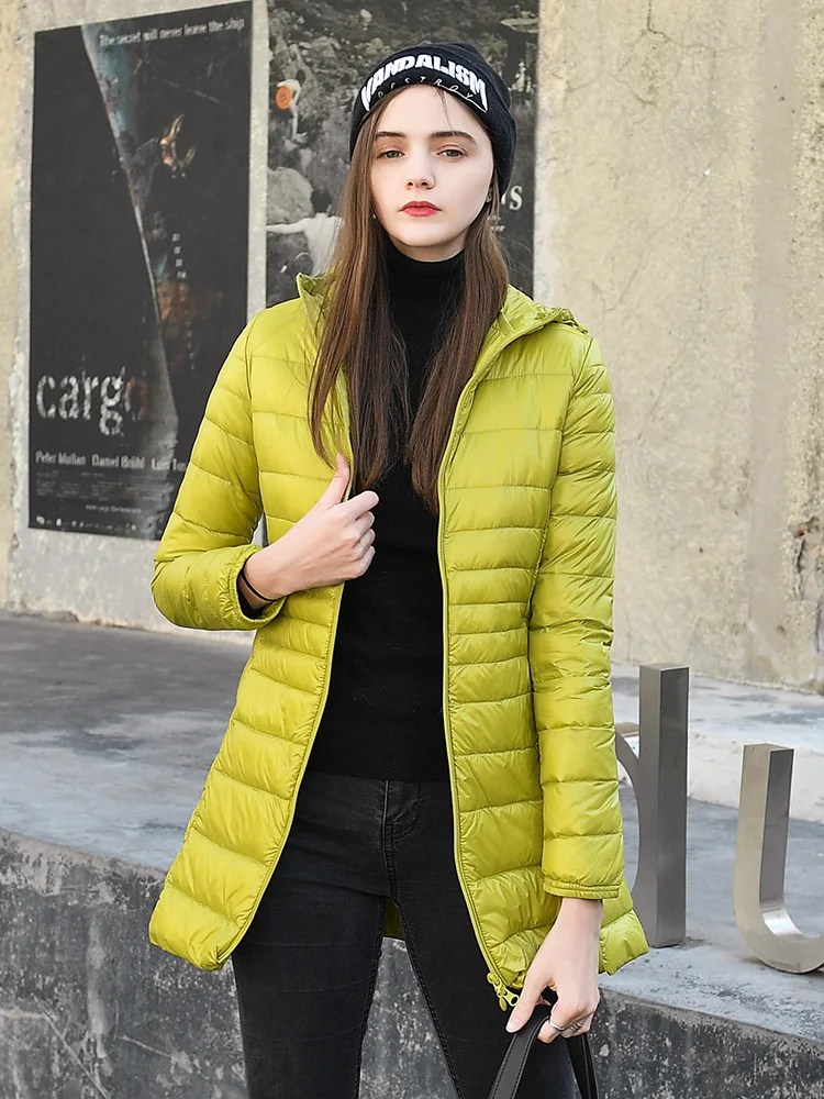 

New Women Ultralight Long Down Jacket White Duck Down Hooded Jackets Long Sleeve Warm Coat Parka Female Portable Outwear