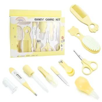 Set per la Cura del Neonato, Set da Dieci Pezzi, Materiale Sicuro, Termometro, Accessori Completi, Pettine, Dispositivo di Aspirazione Nasale