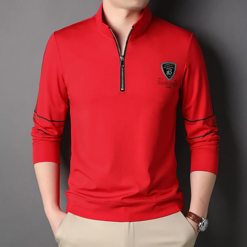 

Zipper Brand Top Quality Mens Stand Collar Long-sleeved T-Shirts Spring Korean Fashion Casual Tops & Tees Men Clothes 2023