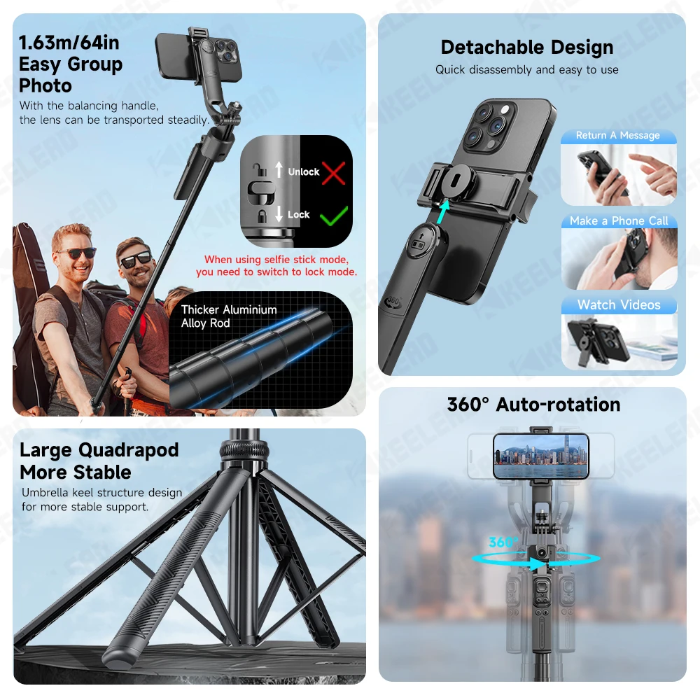 thumbnail image 2 of Tiankeplus C17 360° Rotation Anti-Shake Wireless AI Face Tracking Gimbal Self Stick Bluetooth Live Tripod I.1012189217 2 of 10