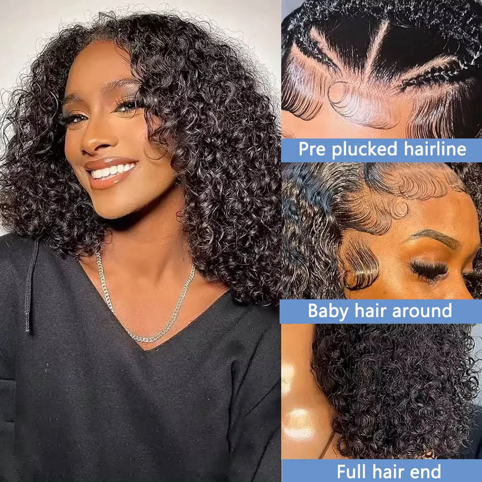 13x4 Lace Frontal Wig Short Bob Wig Deep Wave Pre-Plucked 4x4 Lace Closure Brazilian Remy Human Hair Wigs For Women 180% Density