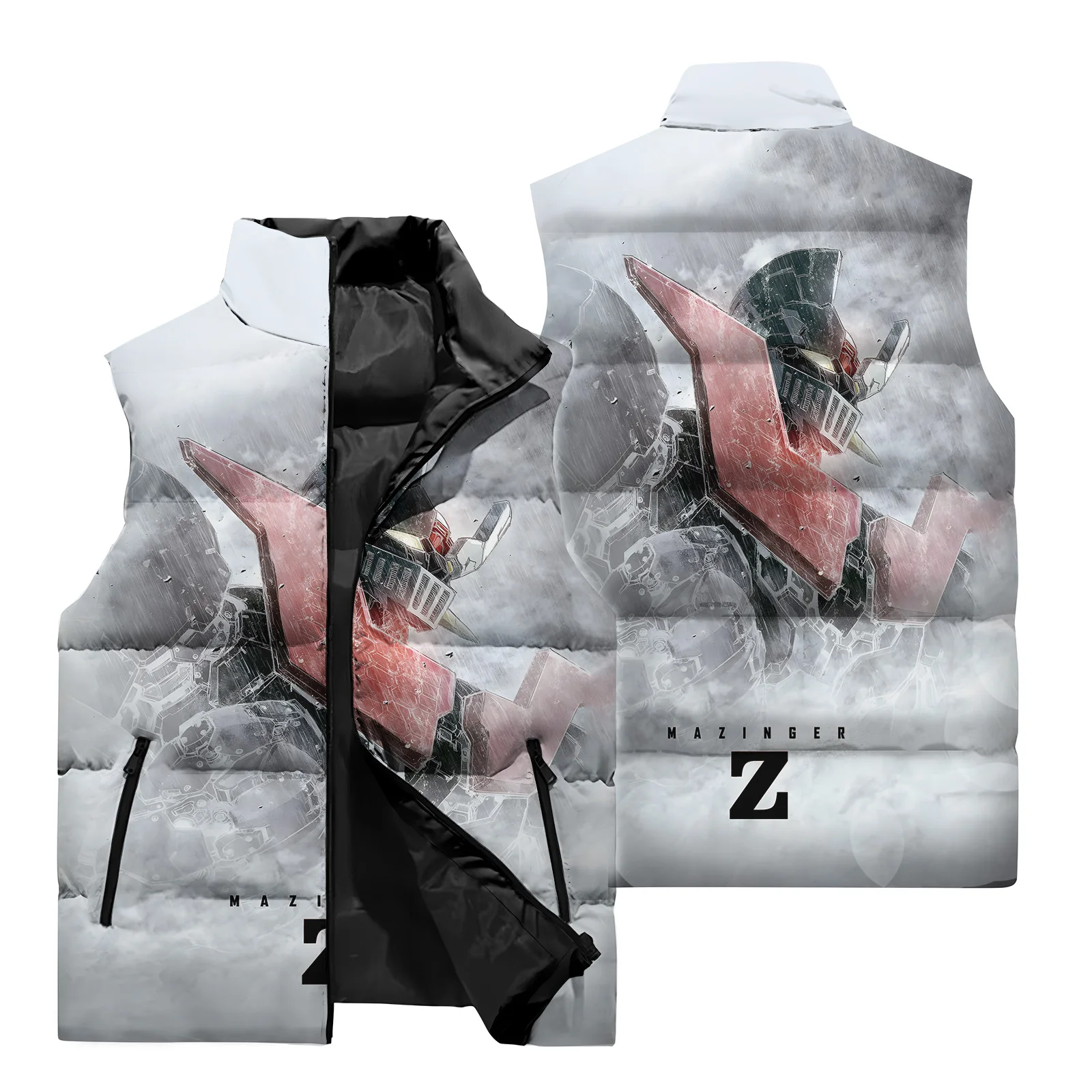 Chaqueta sin mangas para hombre Mazinger Z, chaleco con patrón 3D Mecha, chaqueta deportiva para caminar por la calle al aire libre para otoño e invierno