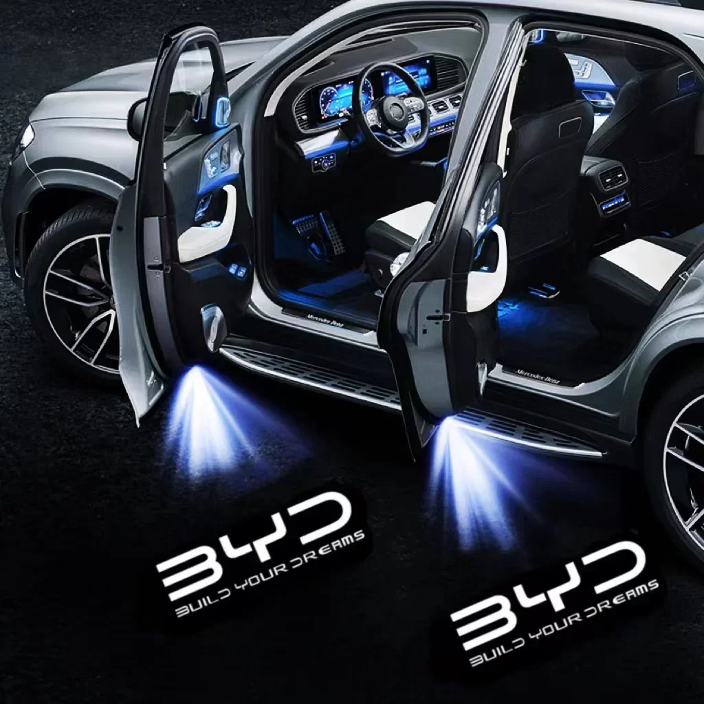 무선 LED 엠블럼 램프, 자동차 문짝 환영 로고 조명, BYD 배지 프로젝터, 고스트 섀도우 램프, 자동차 상품 장식