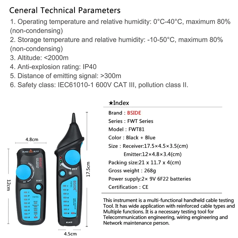 FWT81 Cable lan tester Network Ethernet Cable Tester Repair RJ11 RJ45 Cat5 Cat6 Telephone Wire Tracker Tracer Networking Tool