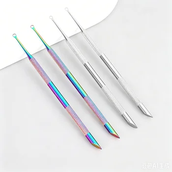 Double-ended Stainless Steel Remover Manicure Sticks Tool Bevelled Nail Grinding File Circle Beveled Head Cuticle Pusher