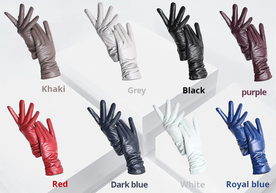 Gants en peau de mouton pour femmes, hiver chaud plus velours court et mince écran tactile couleur de conduite gants en cuir pour femmes de haute qualité-2081