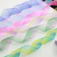 (1 meter/lot) 1″(25mm) gradient colors rainbow organza ribbon tape wedding Christmas Gift packing ribbons DIY hair bow material