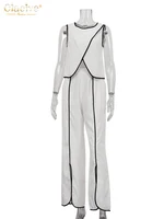 Clacive Summer Loose White Cotton 2 Piece Sets Woman Outfit 2025 Fashion Sleeveless Tank Top With High Waist Slit Wide Pants Set - Image 5