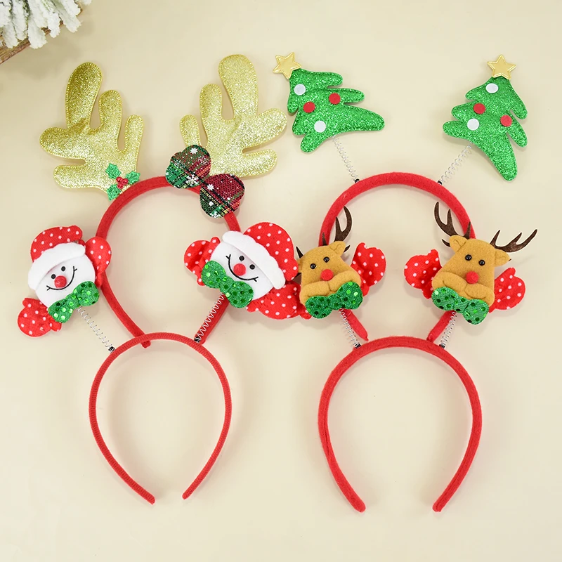 Christmas Headbands Cute Xmas Hair Hoop Santa Claus Hair Band Reindeer Snowman Head Hat Toppers Funny New Year Holiday Party