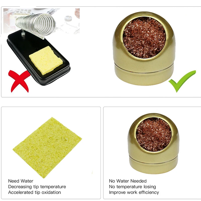 Soldering Iron Tip Cleaner Soldering Iron Cleaning Ball Stand Holder Cleaning Nozzle Tip Metal Wire With Stand Set Clean Steel Ball Mesh Filter Tin Remove