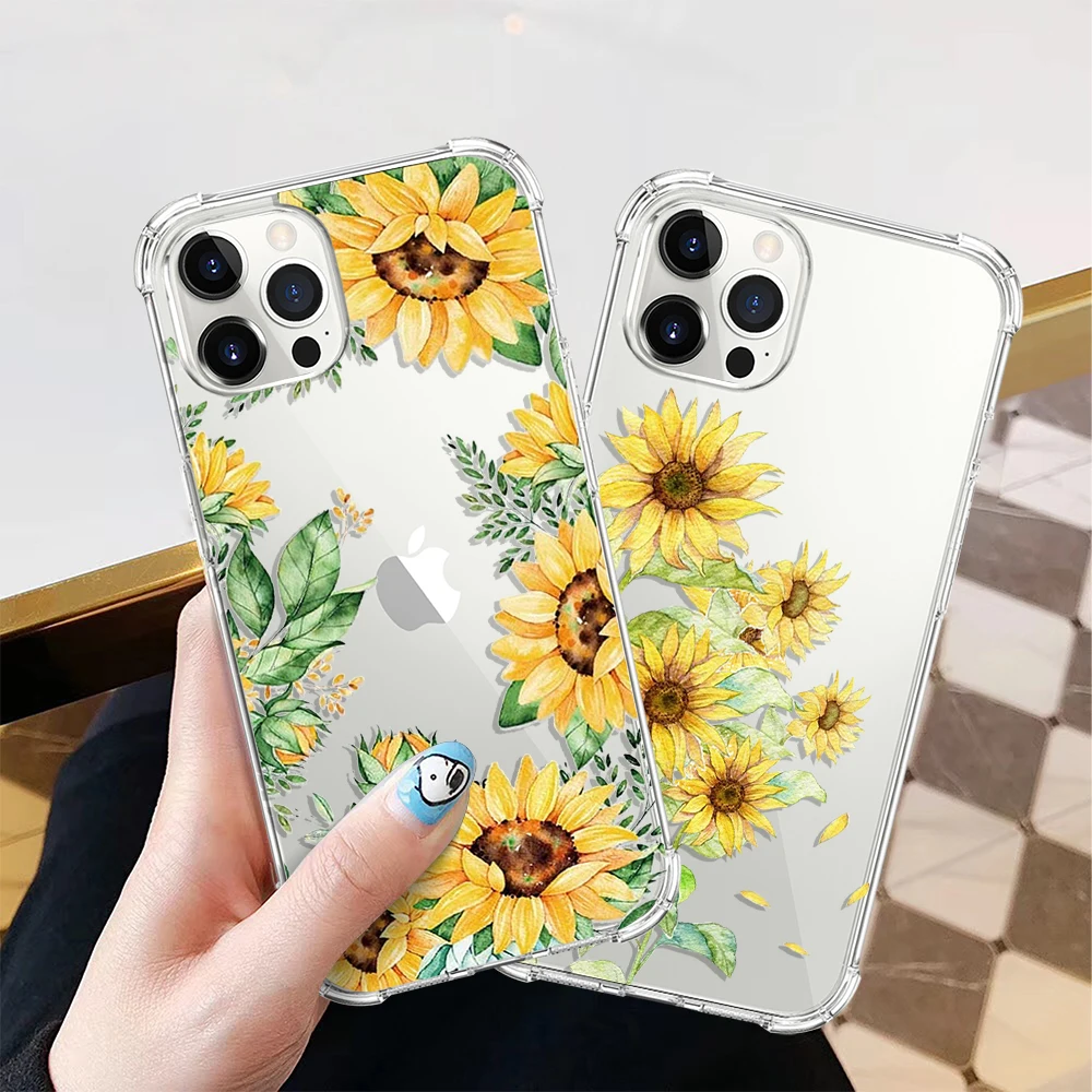 Чехол для телефона с подсолнухами Iphone 11 12 13 Pro Max X XR XS 7 8 Plus Роскошный прозрачный