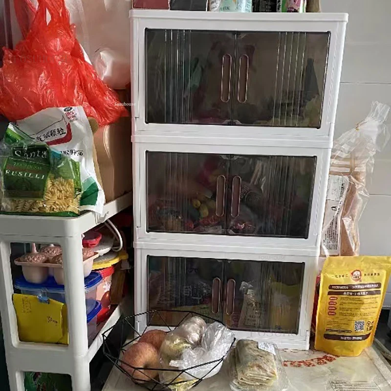 Large Double Door Kitchen Cabinets Folding Storage Box Home Living Room Toy Storage Cabinets Multi-layer Kitchen Storage Box GM 6