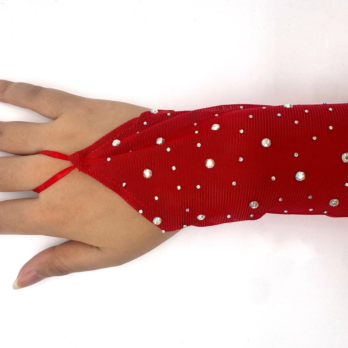 50cm Women Rhinestone Mesh Hook Finger Long Gloves Sexy Party Transparent Breathable Fingerless Gloves Elasticity Arm Sleeves