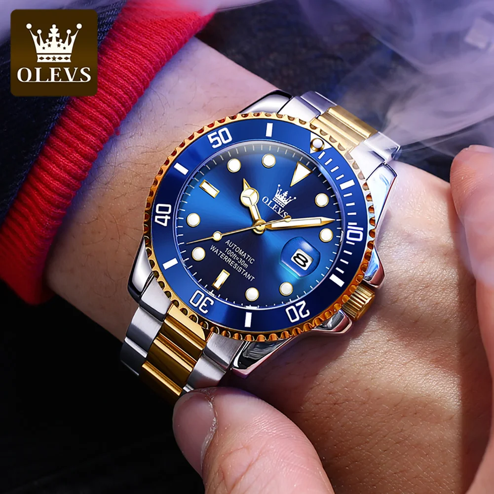 Olevs-relógio Mecânico Automático Impermeável Masculino Relógio de Pulso Analógico Moldura Rotativa Mergulho Verde Negócios Masculino - Image 3