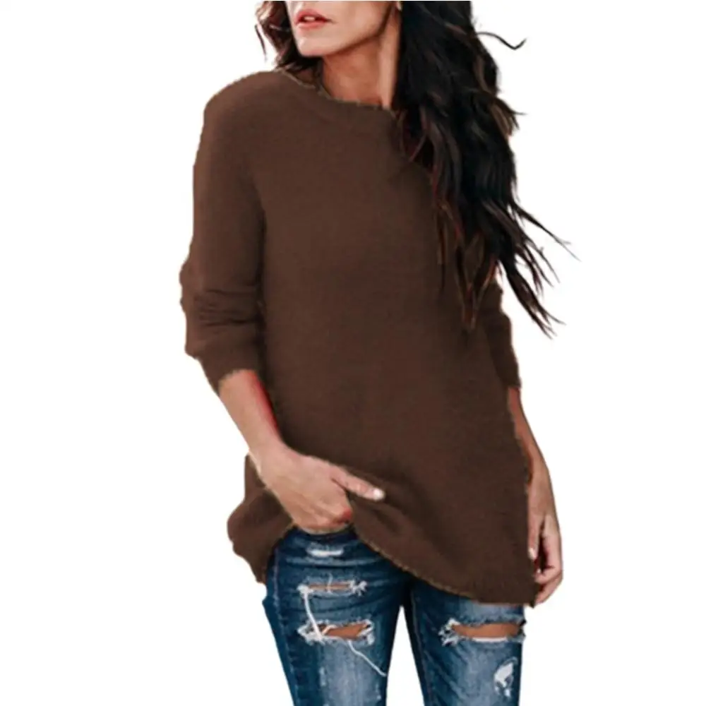 thumbnail image 1 of Suéter elegante de otoño para mujer, suéter cálido de color sólido, cuello redondo, manga larga, suéter de punto, blusa de talla grande, ropa hipster para mujer, 1 of 5