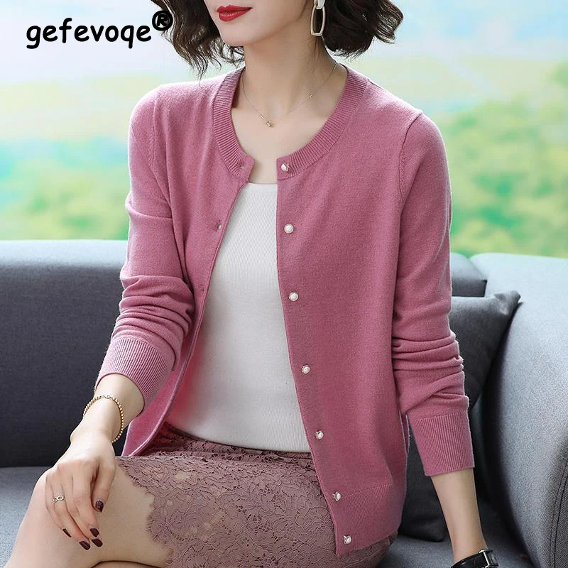 

Women Clothes Fashion Elegant Single Breasted Knitted Cardigan New Spring Autumn Ladies Solid Chic Long Sleeve Slim Sweater Coat