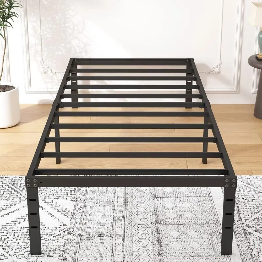 18 Inch Bed Frame Metal Platform Twin Size Steel Slats Support Easy Assembly