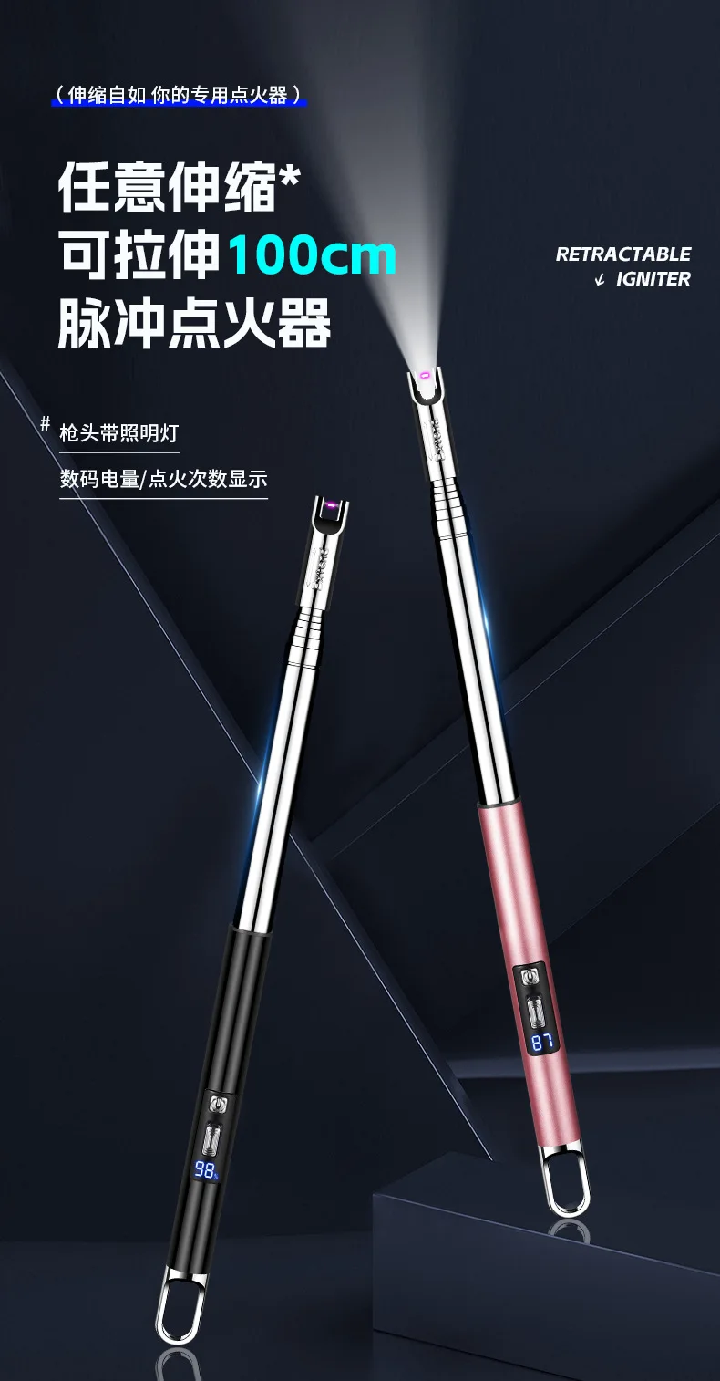 Description Picture 2 of itemUltra-Long Telescopic USB Arc Lighter Safe Eco-Friendly Rechargeable Igniter for BBQ Kitchen Fireplace Windproof USB Lighter