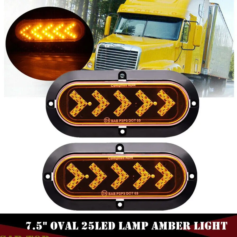 

1 Pair 25led Tail Light Oval Stop Turn Signal Brake Marker Lights With Arrow Warning Lamp For Rv Truck Trailer
