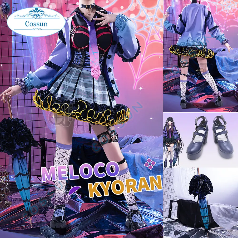 

Vtuber XSOLEIL Meloco Kyoran Cosplay Costume Halloween Game Suit Women Outfit Dress Anime Clothing umbrella shoes