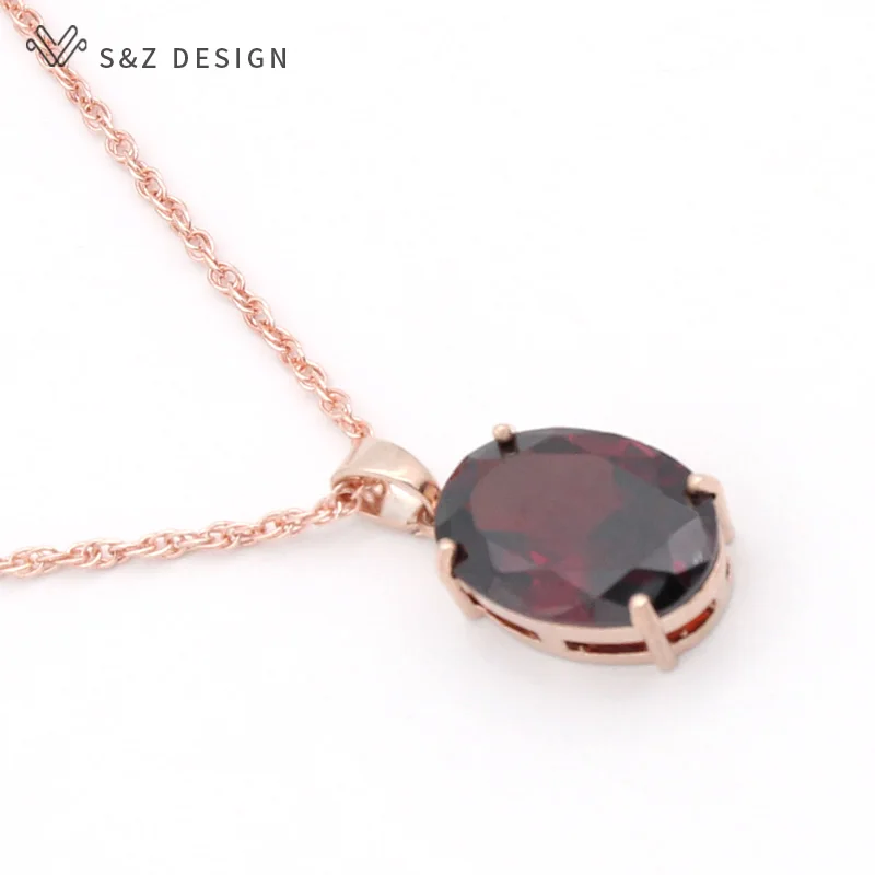 S&Z DESIGN New Fashion Oval Egg Shape Cubic Zirconia Pendant Necklace For Women Wedding 585 Rose Gold Color Party Jewelry